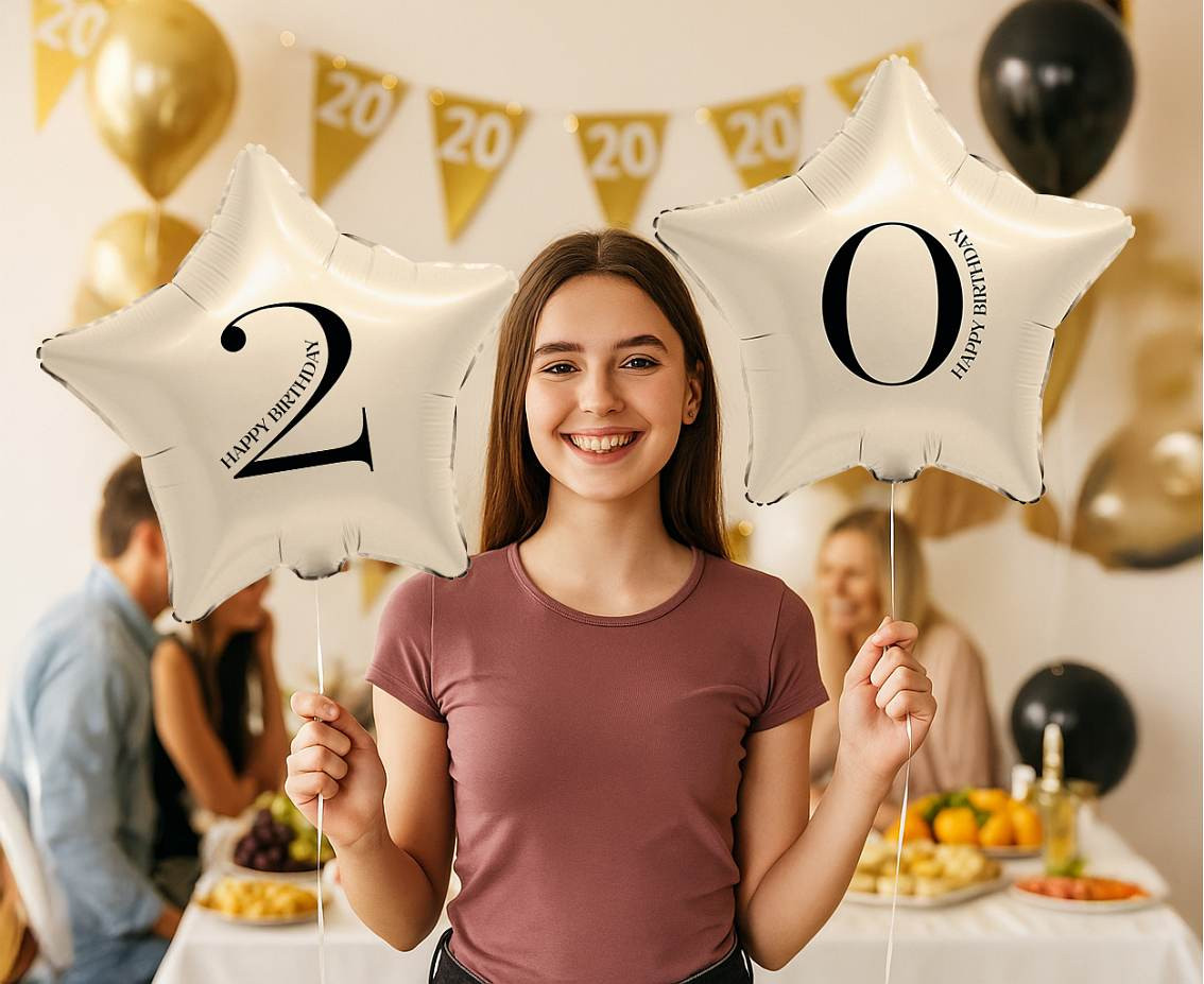 Foil Balloon 18" - Star with Number "2" (creamy)